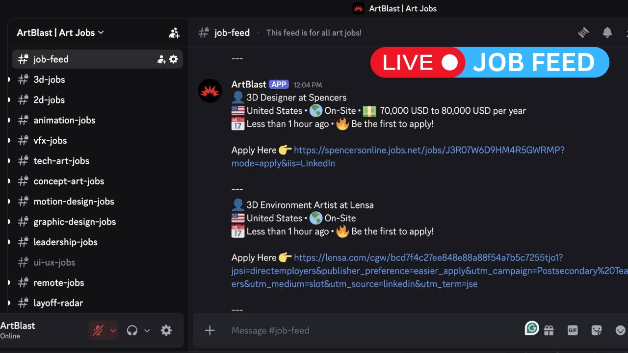 ArtBlast Discord live job feed