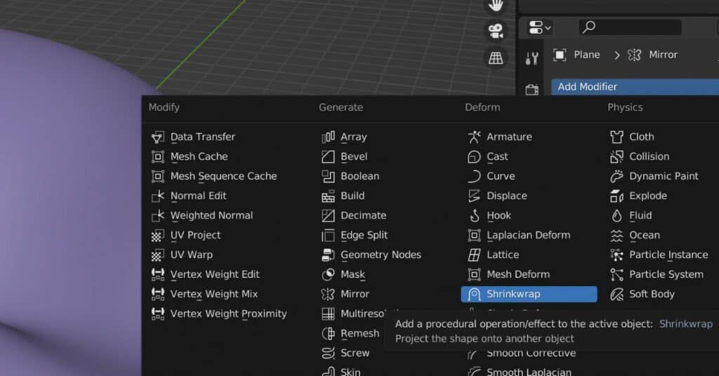 Blender Retopology - Add ShrinkWrap Modifier