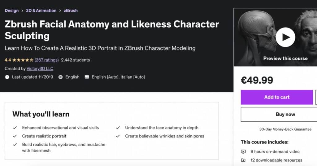 Zbrush Facial Anatomy and Likeness Character Sculpting